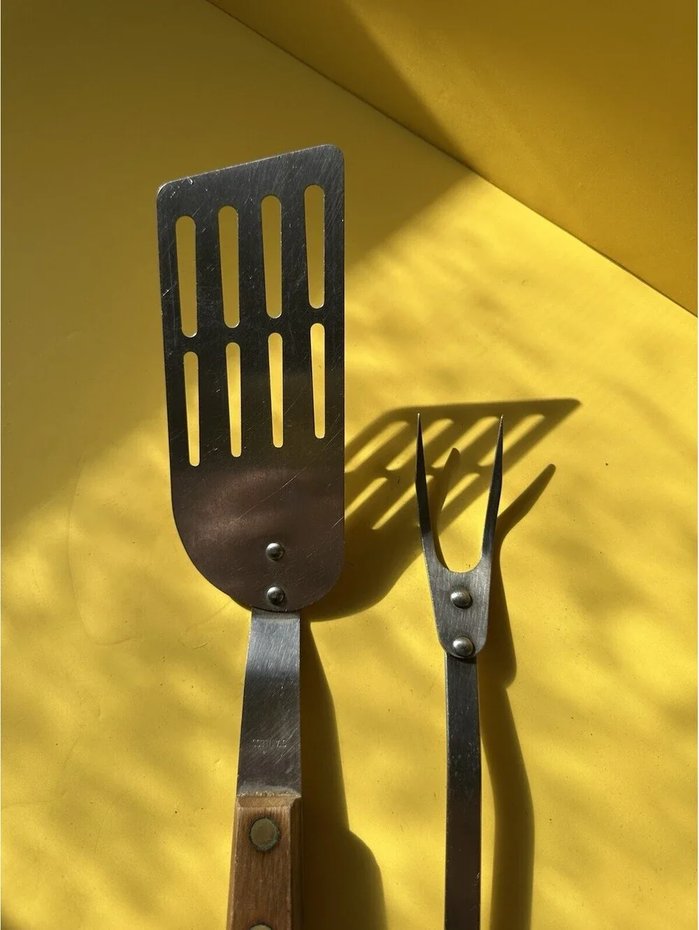 Vintage Stainless Spatula & Serving Fork with Wooden Handles 13